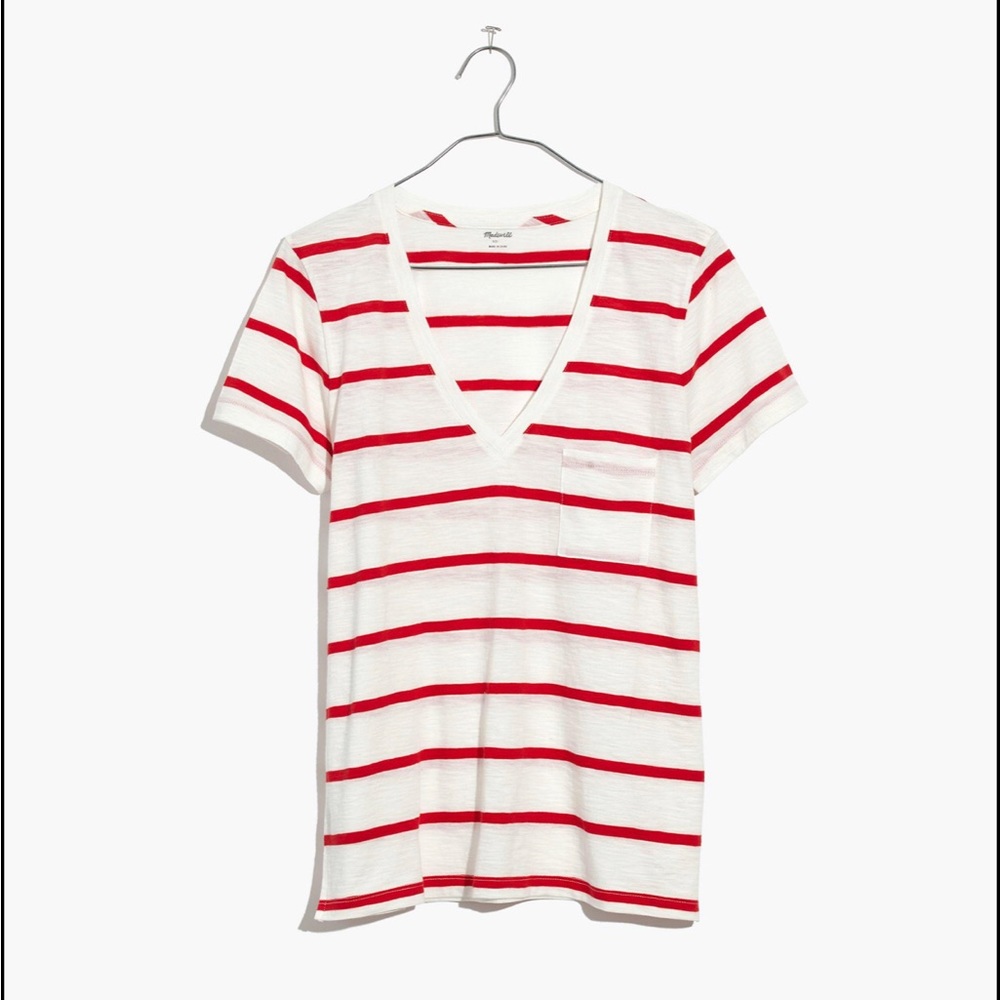Madewell whisper cotton v-neck tee in Creston Stripe - Red
